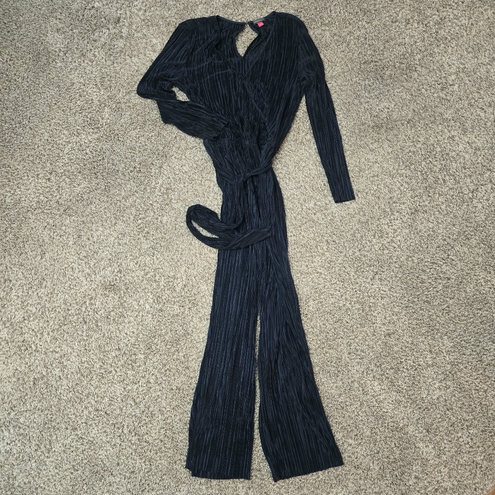 Vince Camuto Womens Size Large blue stretch long sleeve jumpsuit